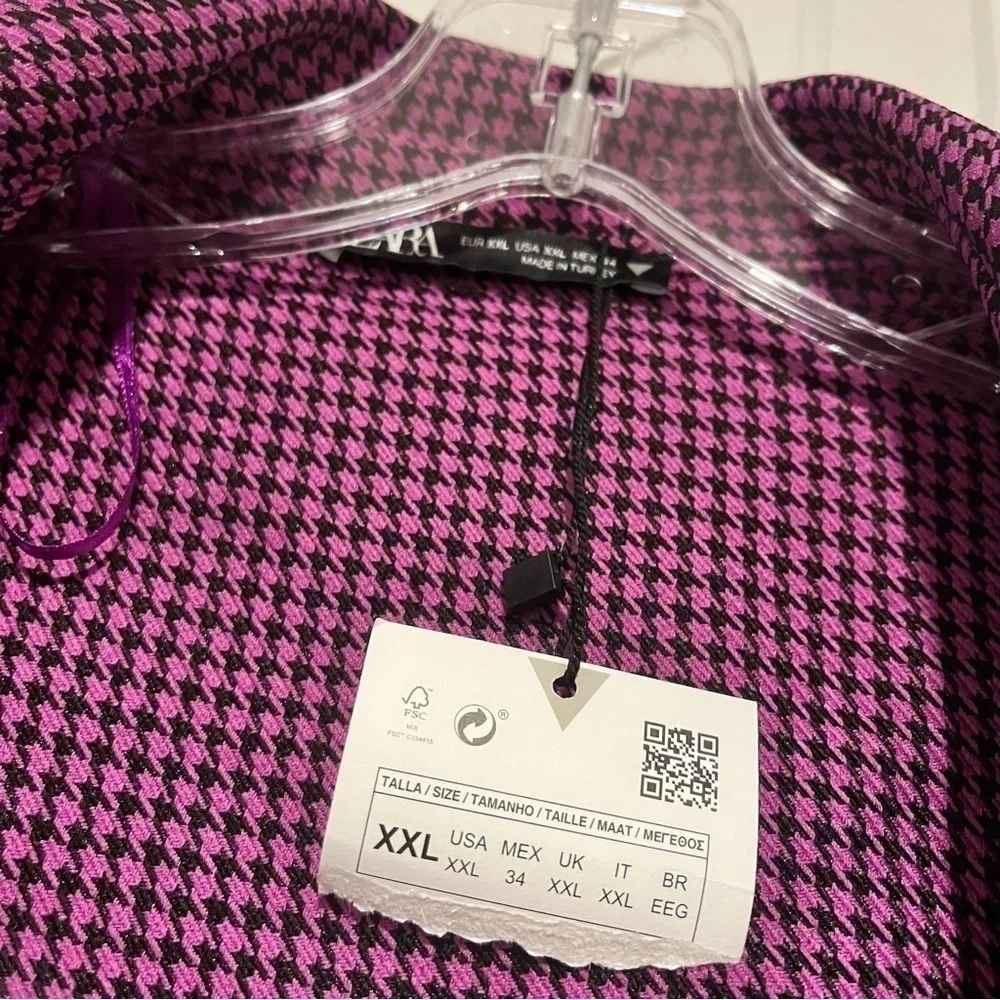 Zara Purple Houndstooth V-Neck Long Sleeve Crop Top XXL C2